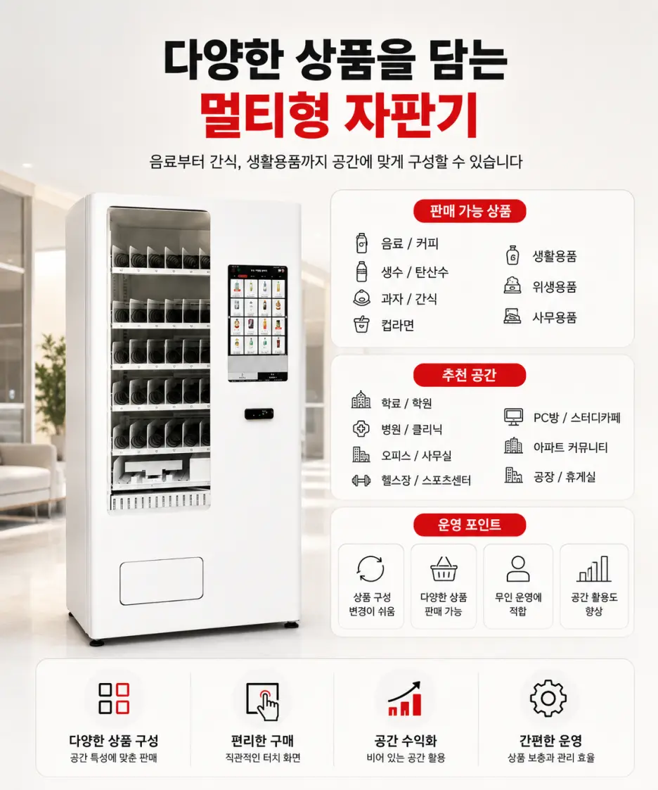 멀티자판기 제품과 주요 기능 안내